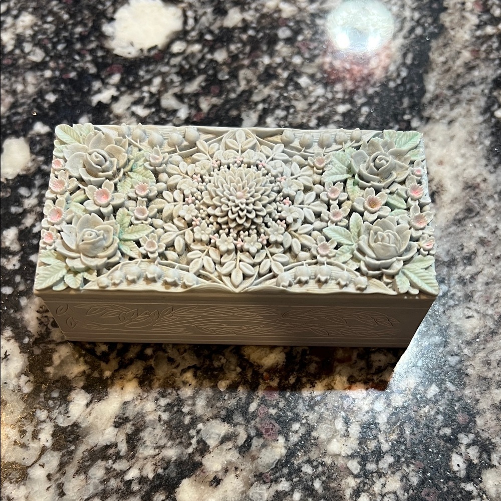 Vintage Intricate Floral Carvings Trinket Box